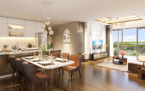 Cách bố trí đèn led âm trần tại khu vực bàn kết hợp phòng khách